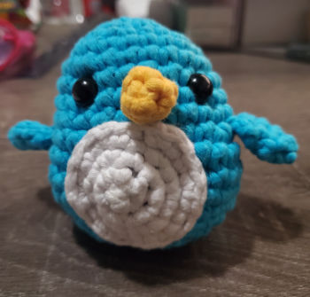 My version of the finished Wooble kit, Pierre the Penguin